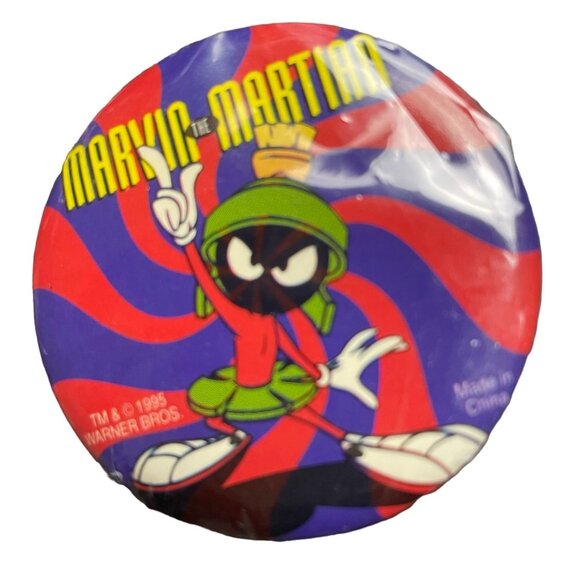 Vintage 1995 Looney Tunes Marvin the Martian Safety Pin Back Button mq NEW WB - Picture 1 of 2